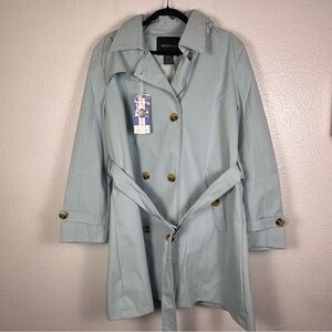 Women's Pastel Blue Double-Breasted Trench Coat